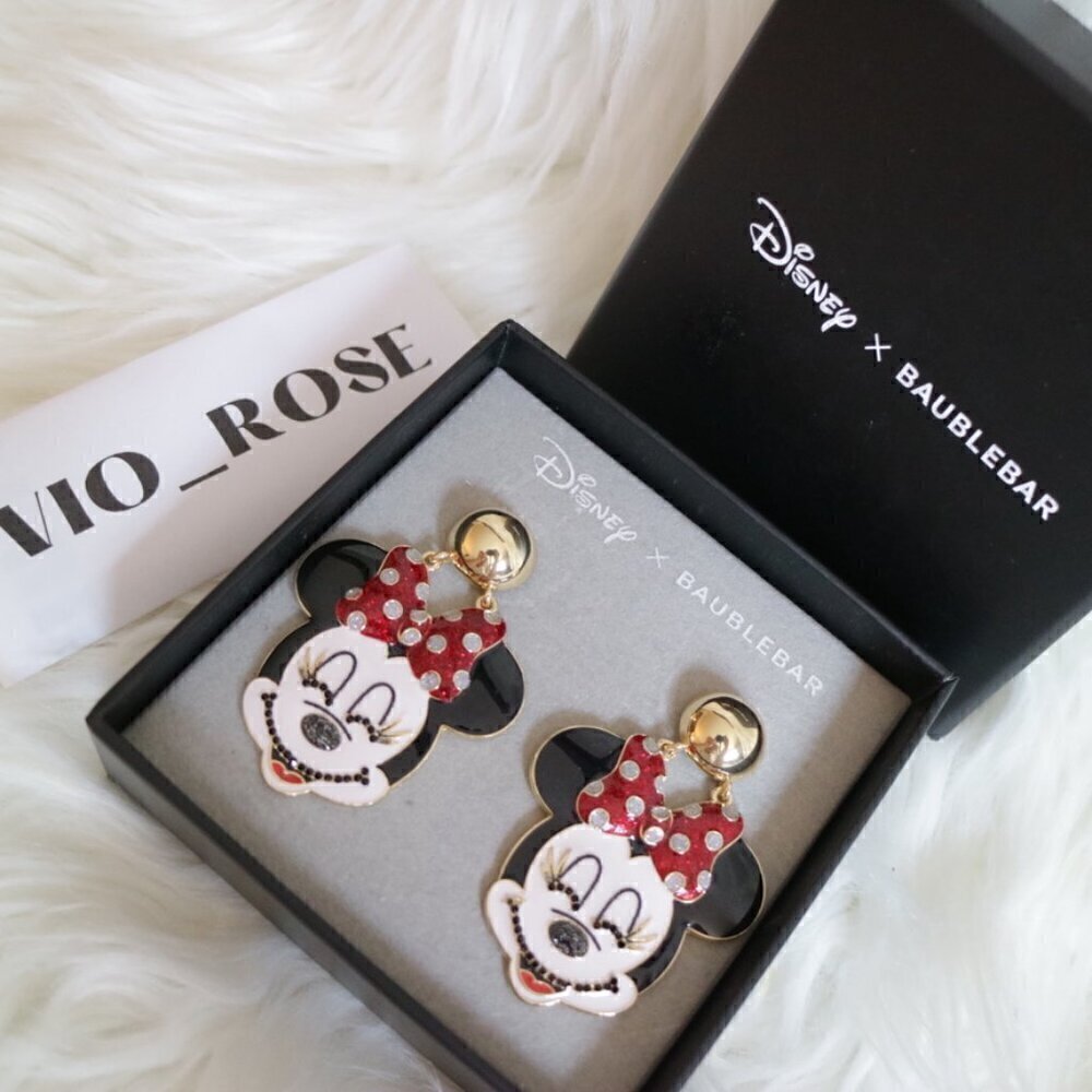 NWT Disney Minnie Mouse Earrings Baublebar Face Dangly Glitter